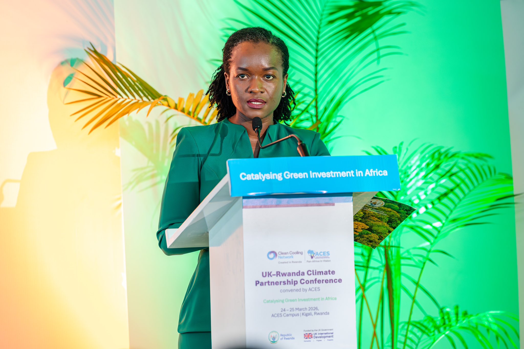 Rwanda’s Minister of Environment speaking at the UK–Rwanda Climate Partnership Conference in Kigali